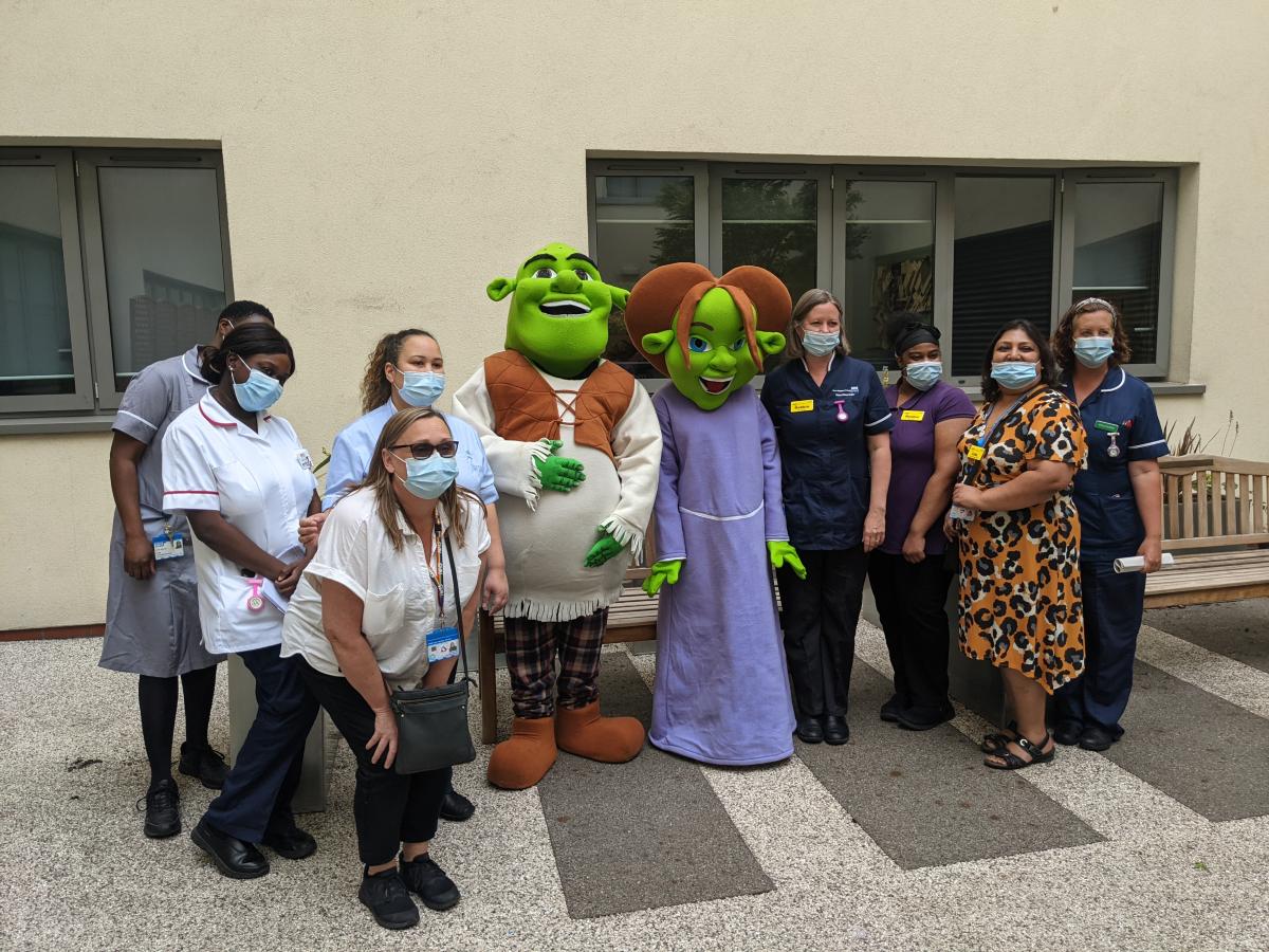 North Mid nurses with VIP's Shrek and Fiona