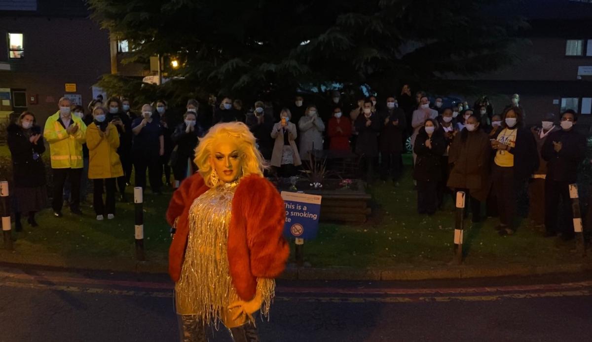 Sissy with staff at front of Trust HQ