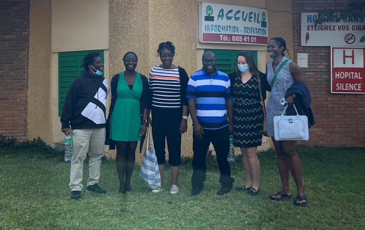 Miss Jean Macdonald with fellow NHS colleagues in front of Senegalese hospital