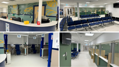 Collage of the new UTC waiting room and recliner bays